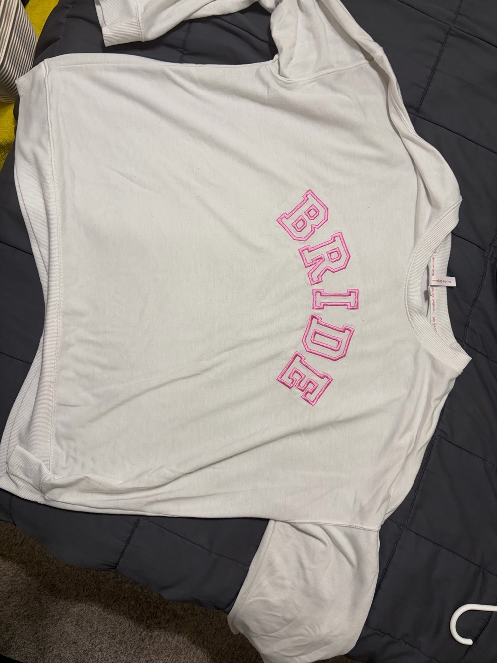 White 'BRIDE' Pullover Sweatshirt - Pink Lettering